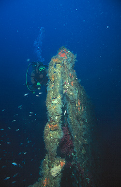 Die Ankerkette am Bug des in der Nähe von St. Tropez versenkten U-Boot - Rubis