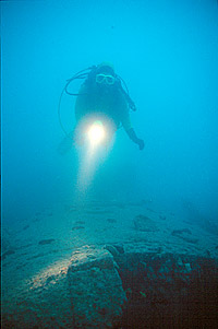 Sicht des oberen Rumpfelements  bis zum Turm / Medusa-Uboot-Wrack in Pula Kroatien